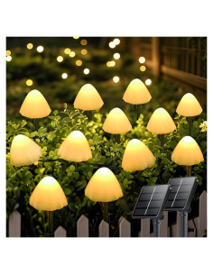 Luces de Jardín Solar OZS 2PK 32LED 16.76m Hongo Blanco Cálido