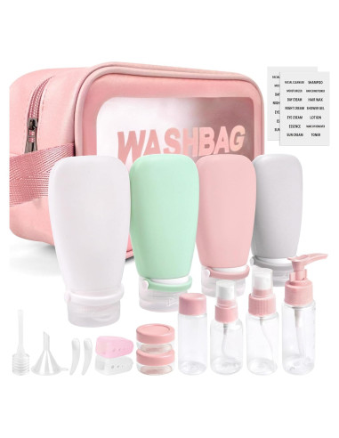 Set 18 Pzs Botellas de Viaje Silicona 90ml A prueba de Fugas