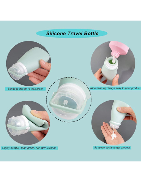 Set 18 Pzs Botellas de Viaje Silicona 90ml A prueba de Fugas