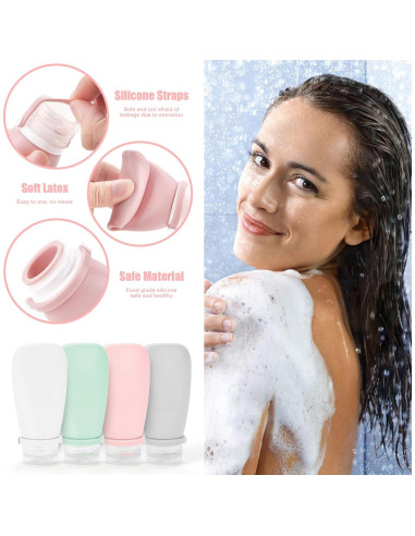 Set 18 Pzs Botellas de Viaje Silicona 90ml A prueba de Fugas