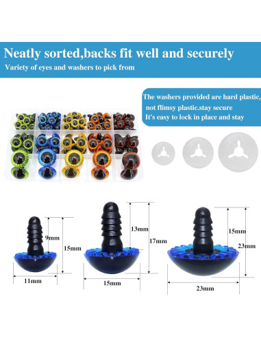 Ojos de Seguridad BESTCYC 160pcs 3 Tamaños 5 Colores