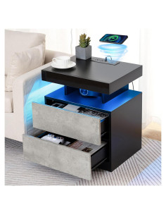 Mesita de Noche HOMMPA con Carga Inalámbrica y LED
