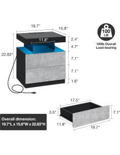 Mesita de Noche HOMMPA con Carga Inalámbrica y LED 2