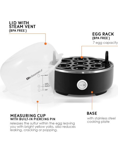 Cocedor de Huevos Eléctrico Elite Gourmet EGC115B 7 Huevos