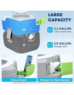 Inodoro Portátil Kohree 5.8 Gal con Asiento Diagonal 2