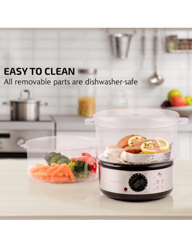 Vaporera Eléctrica OVENTE FS62S 2 Niveles Acero Inoxidable