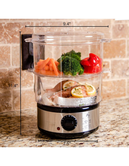 Vaporera Eléctrica OVENTE FS62S 2 Niveles Acero Inoxidable