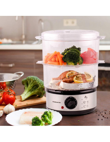 Vaporera Eléctrica OVENTE FS62S 2 Niveles Acero Inoxidable