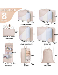 Set de 8 Cubos de Empaque OlarHike Crema para Viaje 2