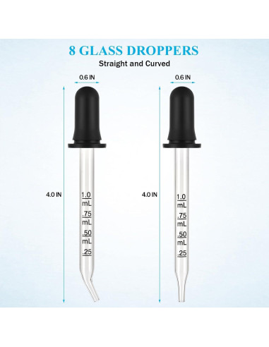 Cuentagotas de Vidrio Herain 8 Piezas 1 ml para Líquidos