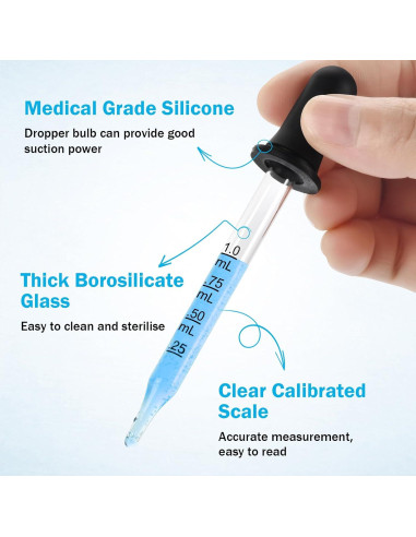 Cuentagotas de Vidrio Herain 8 Piezas 1 ml para Líquidos