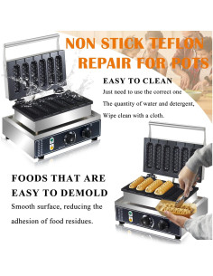 Máquina de Waffles de Perro AEYDJXMER 1600W 6 Rebanadas 2