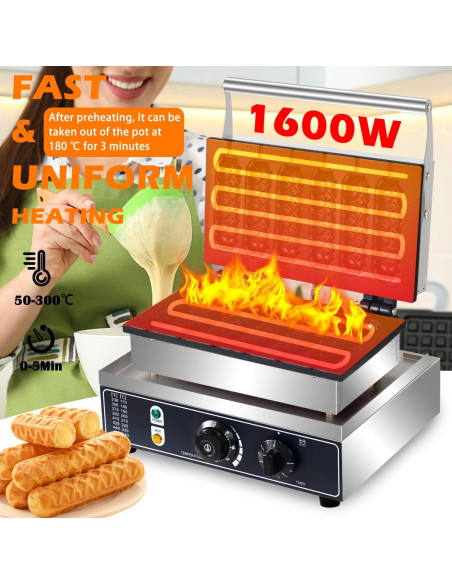 Máquina de Waffles de Perro AEYDJXMER 1600W 6 Rebanadas