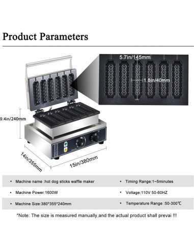 Máquina de Waffles de Perro AEYDJXMER 1600W 6 Rebanadas