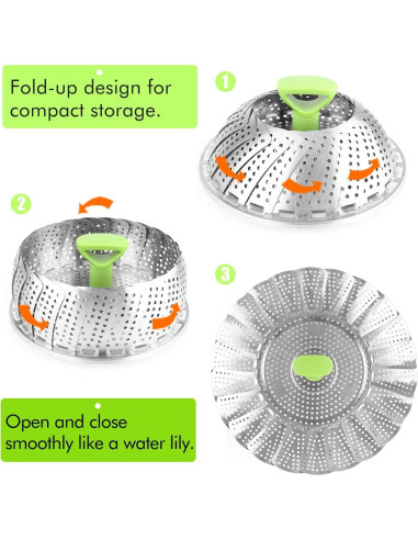 Cesta de Vapor Consevisen Acero Inoxidable 12.95 a 22.86 cm