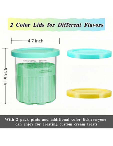 Pints de Helado Ninja Creami Deluxe 24 oz 2 Pack Azul/Amarillo