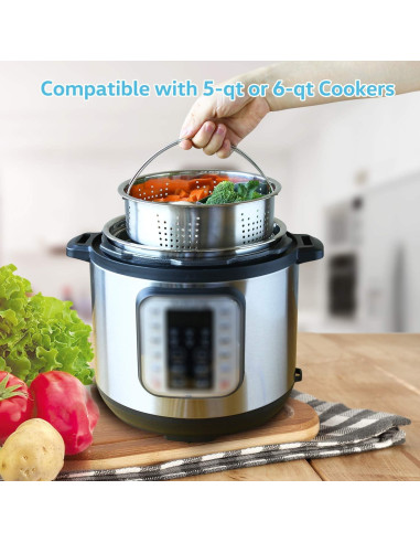 Cesta de Vapor Haswe 6 Qt Acero Inoxidable y Silicona