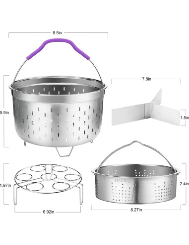 Cesta de Vapor Haswe 6 Qt Acero Inoxidable y Silicona