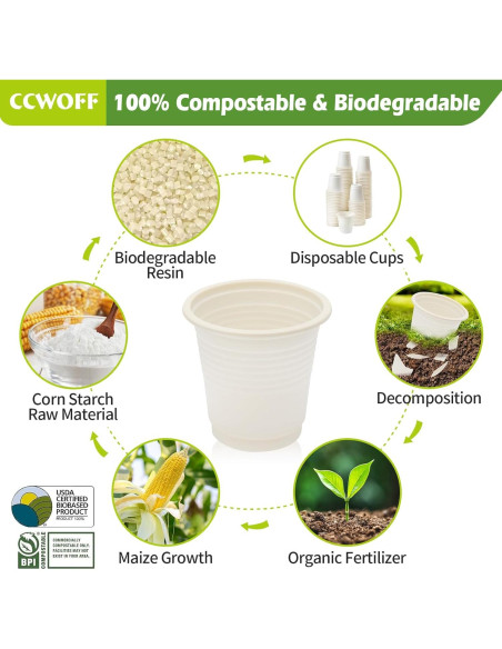 300 Vasos Compostables 3 oz CCWOFF Ecológicos Desechables