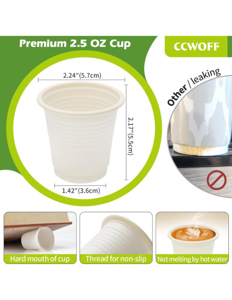 300 Vasos Compostables 3 oz CCWOFF Ecológicos Desechables
