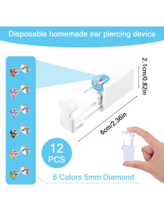 Kit de Perforación de Orejas Desechable 12 Piezas con Aretes 2