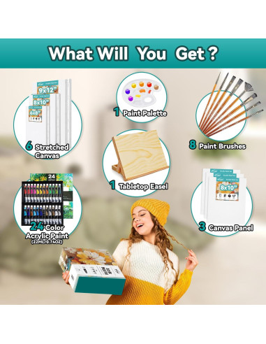 Juego de Pintura Acrílica DRAWLEX 43 Piezas con Lienzos