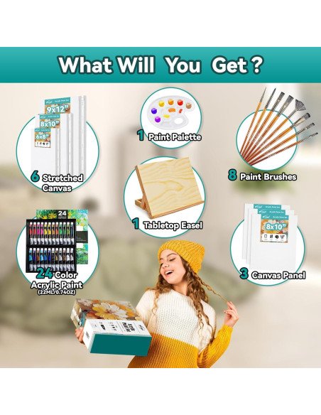 Juego de Pintura Acrílica DRAWLEX 43 Piezas con Lienzos