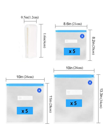Bolsas de Sellado al Vacío MOVEHI 15 Piezas Reutilizables