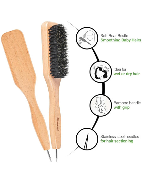 Cepillo para Cabello Msnasit con Cerdas de Jabalí y Cola de Metal