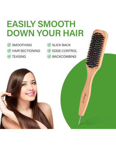 Cepillo para Cabello Msnasit con Cerdas de Jabalí y Cola de Metal