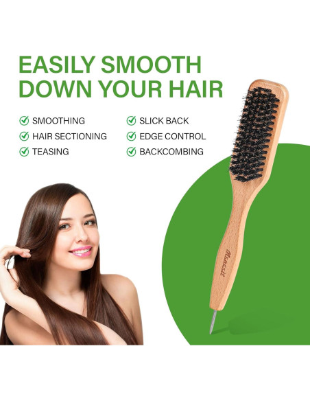 Cepillo para Cabello Msnasit con Cerdas de Jabalí y Cola de Metal
