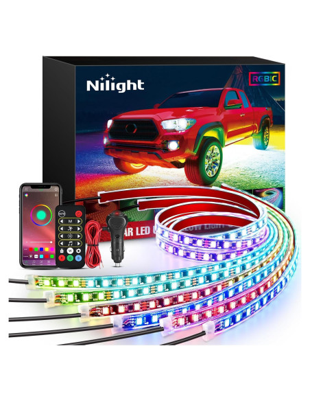 Luces de Tira LED Nilight 6Pcs RGB-IC para Coche 12V