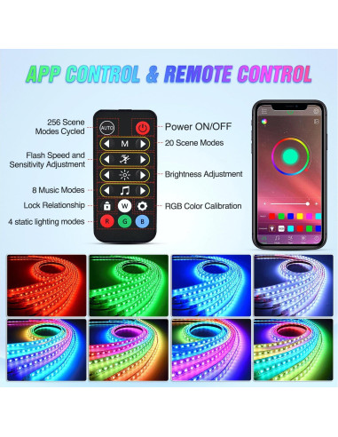 Luces de Tira LED Nilight 6Pcs RGB-IC para Coche 12V