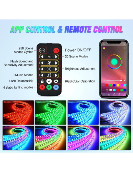 Luces de Tira LED Nilight 6Pcs RGB-IC para Coche 12V