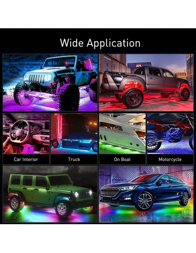 Luces de Tira LED Nilight 6Pcs RGB-IC para Coche 12V