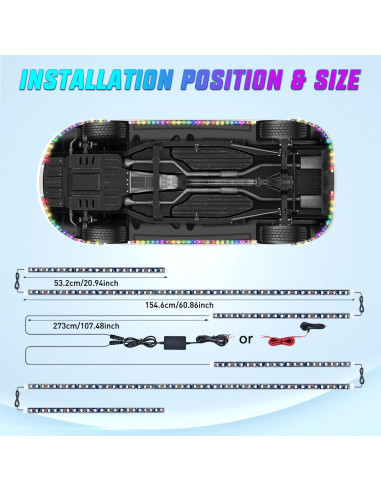 Luces de Tira LED Nilight 6Pcs RGB-IC para Coche 12V