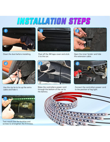 Luces de Tira LED Nilight 6Pcs RGB-IC para Coche 12V