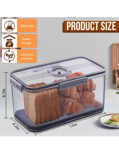 Caja de Pan Hermética Gifhomfix 30.48x15.24x15.75 cm Gris 2