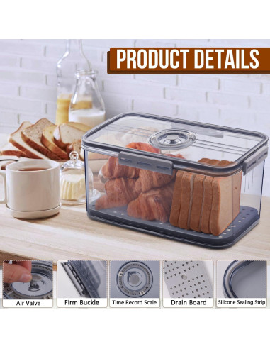 Caja de Pan Hermética Gifhomfix 30.48x15.24x15.75 cm Gris