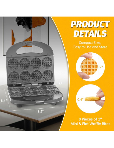 Mini Máquina de Waffles FineMade 8 Pcs Antiadherente