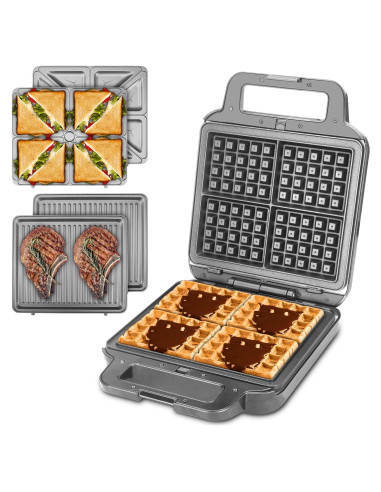 Waflera 3 en 1 FineMade Acero Inoxidable 1200W Grande