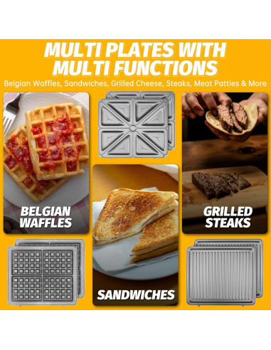 Waflera 3 en 1 FineMade Acero Inoxidable 1200W Grande
