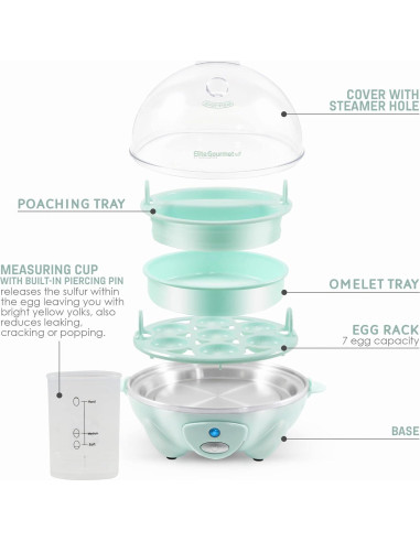 Cocinero de Huevos Eléctrico Elite Gourmet 7 Huevos Menta