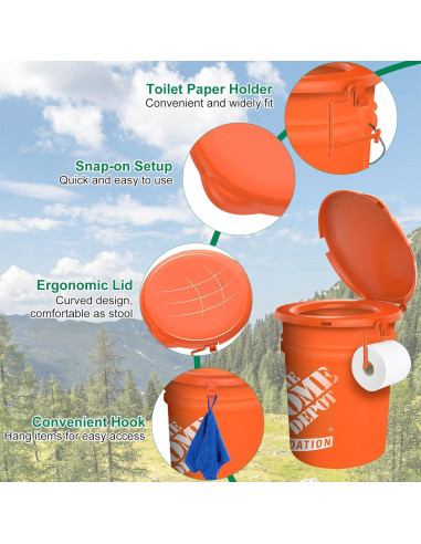 Asiento de Inodoro Portátil PAHTTO 5 Galones Naranja