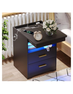 Mesita de Noche FREDEES BL-9602-27 con Carga USB y LED