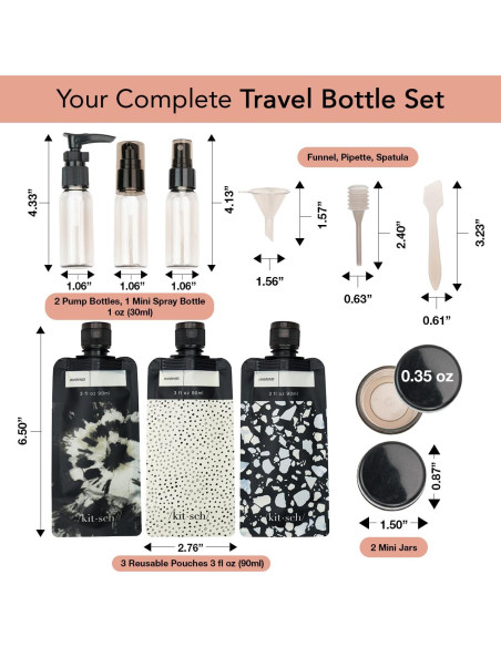 Botellas de Viaje Kitsch 11 Piezas Aprobadas por TSA