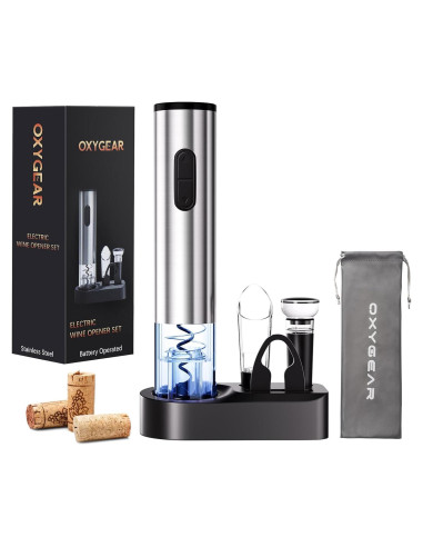 Juego de Abridor de Vino Eléctrico OXYGEAR 6 en 1 Acero Inoxidable