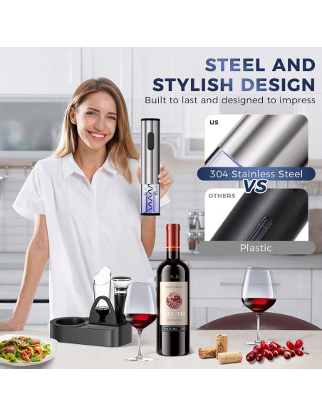 Juego de Abridor de Vino Eléctrico OXYGEAR 6 en 1 Acero Inoxidable Juego de Abridor de Vino Eléctrico OXYGEAR 6 en 1 Acero Inoxidable
