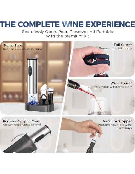 Juego de Abridor de Vino Eléctrico OXYGEAR 6 en 1 Acero Inoxidable Juego de Abridor de Vino Eléctrico OXYGEAR 6 en 1 Acero Inoxidable