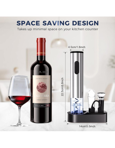 Juego de Abridor de Vino Eléctrico OXYGEAR 6 en 1 Acero Inoxidable